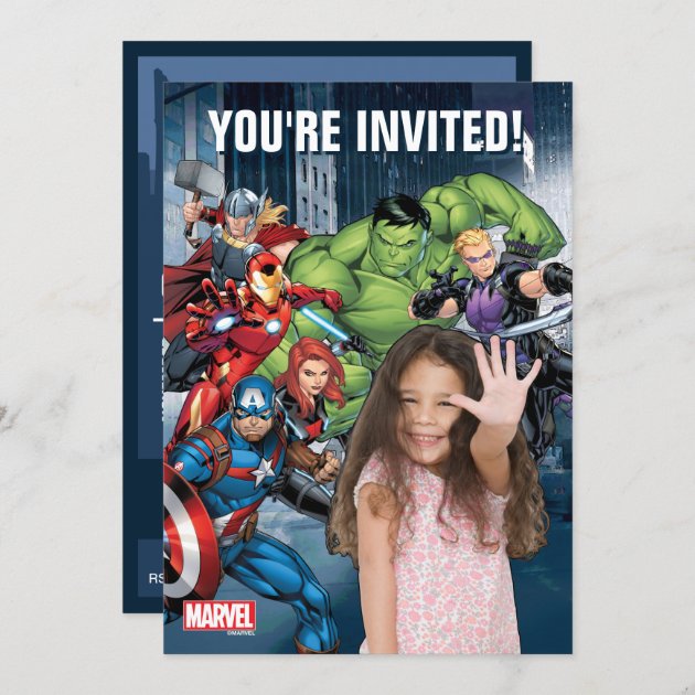 Personalised Marvel Heroes  Birthday Party  Invite /Thank You Card 12 
