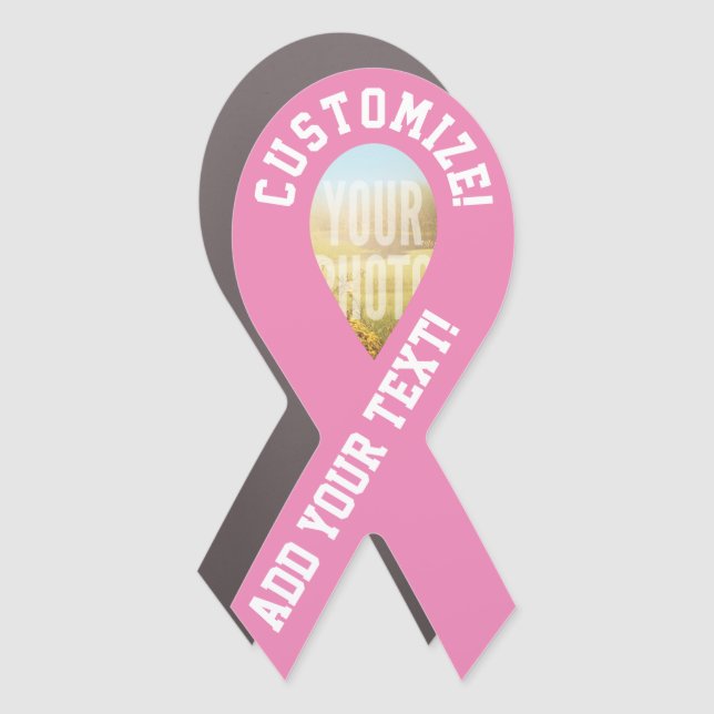 Custom Photo Awareness Ribbon Pink Car Magnet (Front)