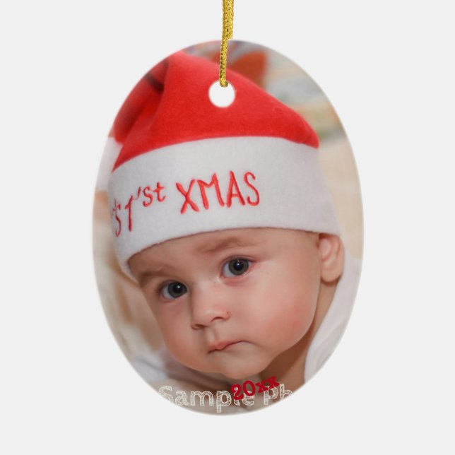 Custom Photo Baby 1st Christmas Ceramic Ornament (Front)