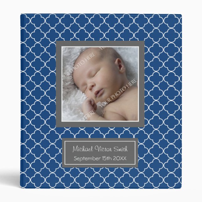 Custom Photo Baby Binder Quatrefoil Blue (Front)