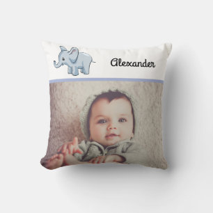 Custom Photo Baby Blue Elephant Throw Pillow