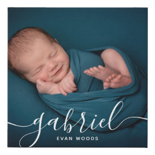 Custom Photo Baby Name Template Art Faux Canvas Print