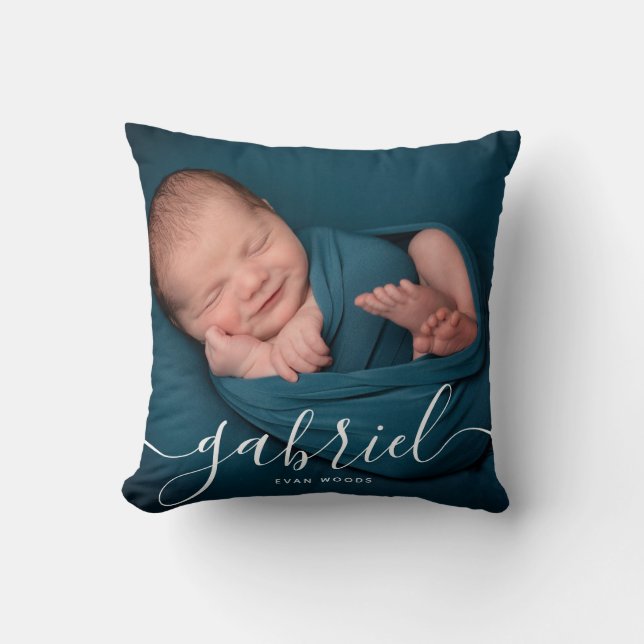 Custom Photo Baby Name Template Keepsake   Throw Pillow (Front)