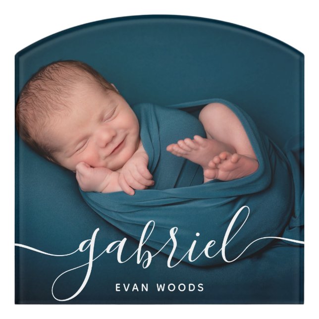 Custom Photo Baby Name Template Personalized Baby  Door Sign (Contour Front)