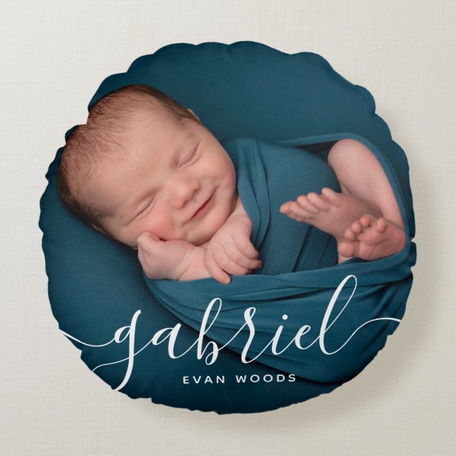 Custom Photo Baby Name Template Personalized Baby Round Pillow (Front)