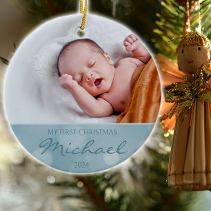 Custom Photo Baby´s First Christmas Ceramic Ornament