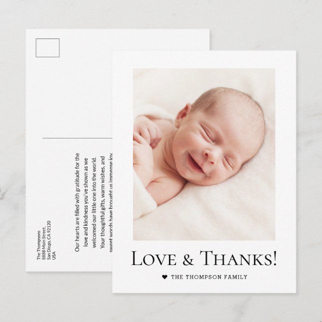 Custom photo Baby Shower Love and Thanks  Postcard (Front/Back)