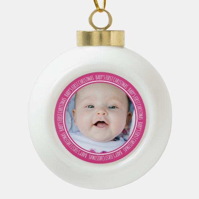 Custom Photo Baby's 1st Christmas Ornament Pink (Front)