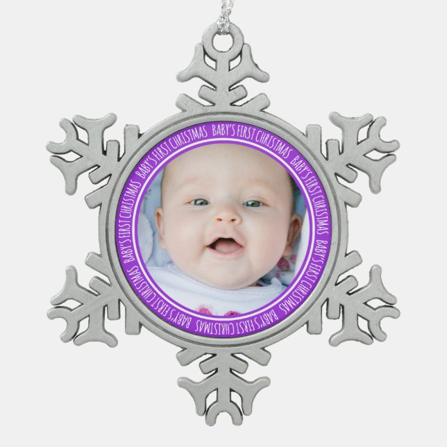 Custom Photo Baby's 1st Christmas Ornament Purple (Front)
