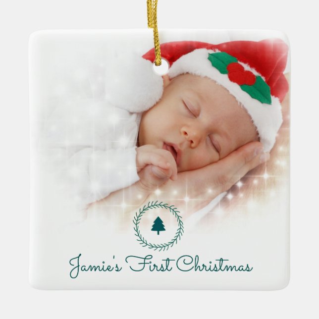 Custom Photo Baby's First Christmas  Ceramic Ornament (Front)