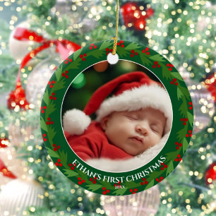 Custom Photo Baby's First Christmas Ceramic Ornament