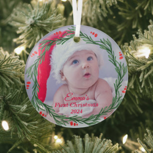 Custom photo Baby's first Christmas Glass Ornament