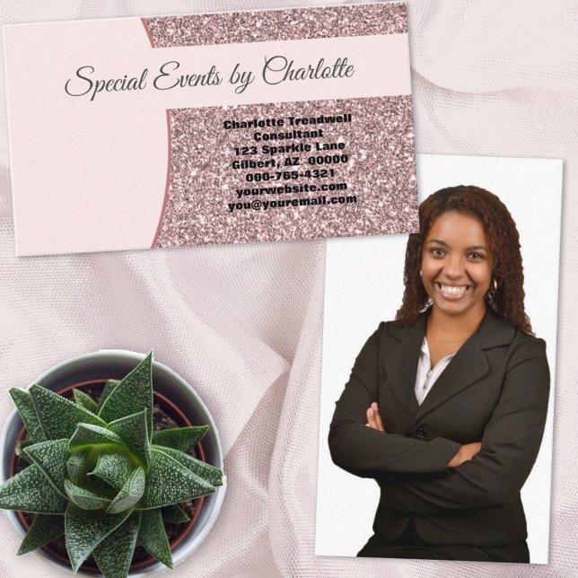 Custom Photo BACK Professional Pink Glitter  Business Card (Creator Uploaded)