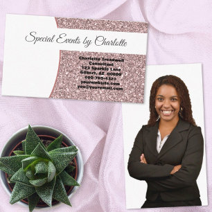 Custom Photo Back Professional Pink Glitter  Business Card