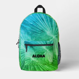 Custom photo backpack with green palm leafs print