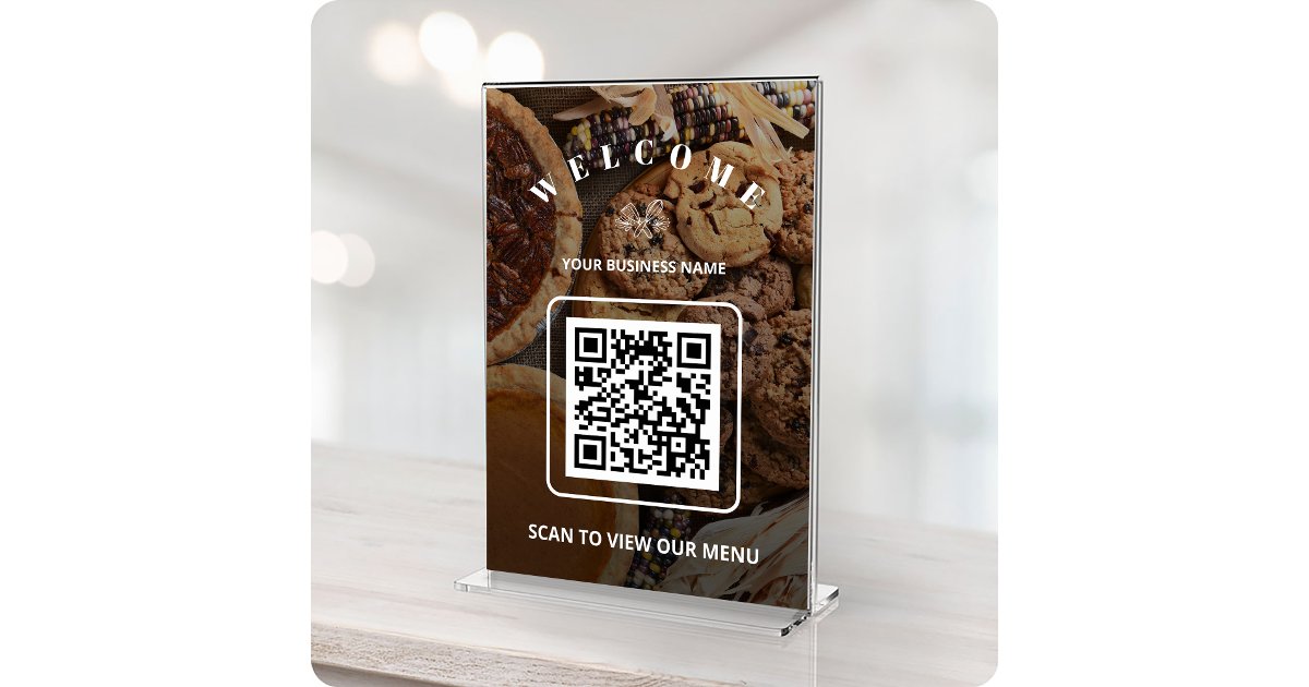 Custom Photo Bakery Contactless QR code Menu Card | Zazzle