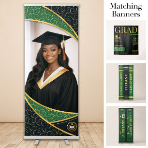 Custom Photo Banner, Green Black Luxe Graduation  Retractable Banner