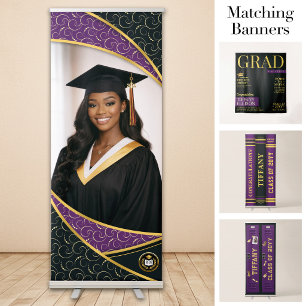 Custom Photo Banner, Purple Black Luxe Graduation  Retractable Banner