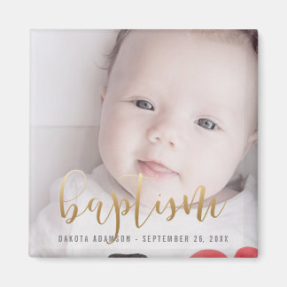 Custom Photo | Baptism Gold Calligraphy Magnet