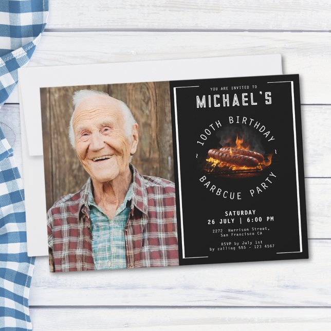 Custom Photo Barbecue 100th Birthday Party  Invitation (Mockup View)