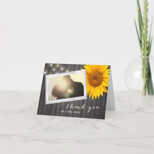 Custom Photo Barn Wood Sunflower Wedding Thank You