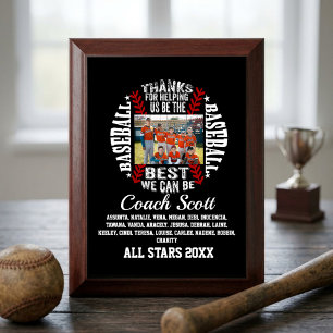 Custom Photo Baseball Coach Team Roster Award Plaque
