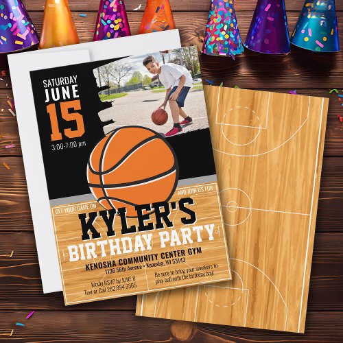 Custom Photo Basketball Theme Boy Birthday Party Invitation