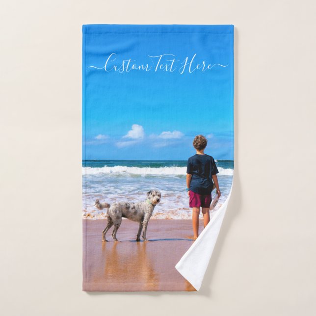 Custom Photo Bath Towels with Text (Hand Towel)