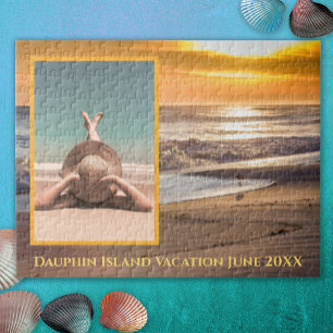 Custom Photo Beach Sunset Vacation Memories Jigsaw Puzzle