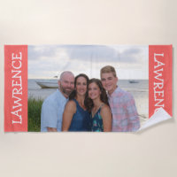 Custom photo beach towel coral - personalized gift