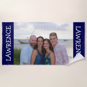 Custom photo beach towel navy - personalized gift