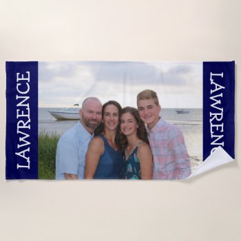 Custom Photo Beach Towel Navy - Personalized Gift by Team_Lawrence at Zazzle