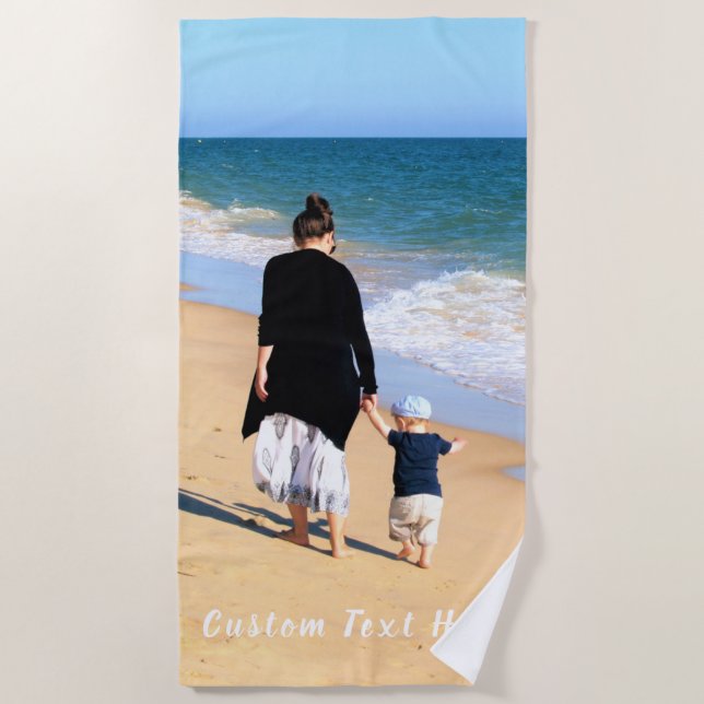 Custom Photo Beach Towel with Text Personalized (Front)