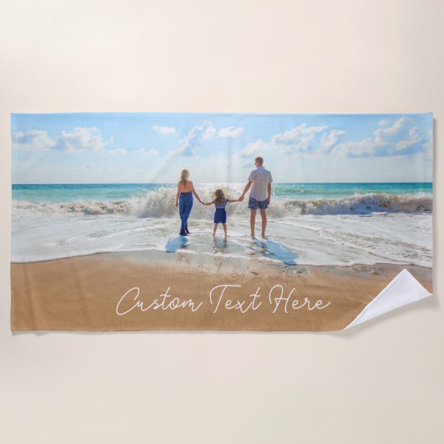 Custom Photo Beach Towel with Text Personalized (Front)