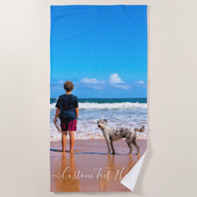 Custom Photo Beach Towel with Your Photos and Text (Front)