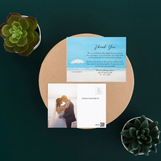Custom Photo Beach Wedding Thank You Postcard (Creator Uploaded)
