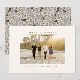 Custom Photo Beautiful Gray Botanical Elegant Holiday Card