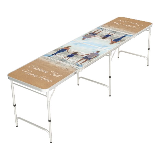 Custom Photo Beer Pong Table Personalized Text (Angled)