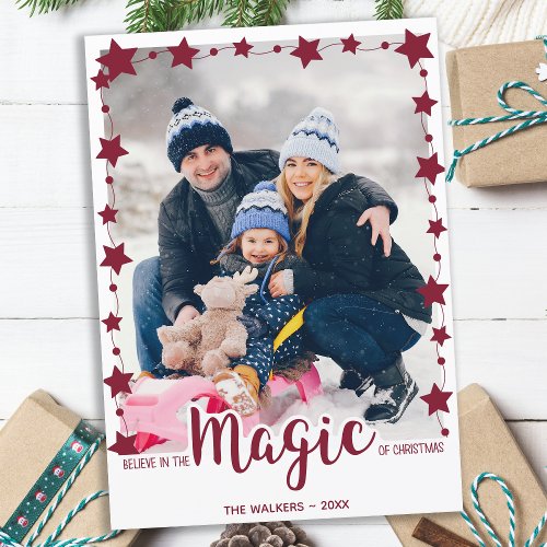 Custom Photo Believe in the Magic of Christmas Holiday Card