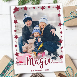 Custom Photo Believe in the Magic of Christmas Holiday Postcard