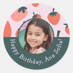 Custom Photo Berry Sweet Strawberry Birthday Party Classic Round Sticker