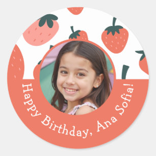 Custom Photo Berry Sweet Strawberry Birthday Party Classic Round Sticker