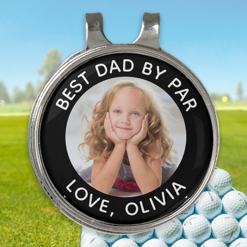 Custom Photo Best Dad By Par Black White Golf Hat Clip