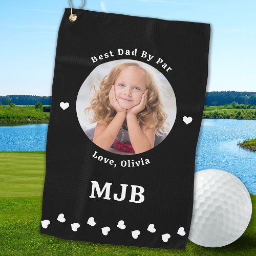 Custom Photo Best Dad By Par Modern Black  Golf Towel