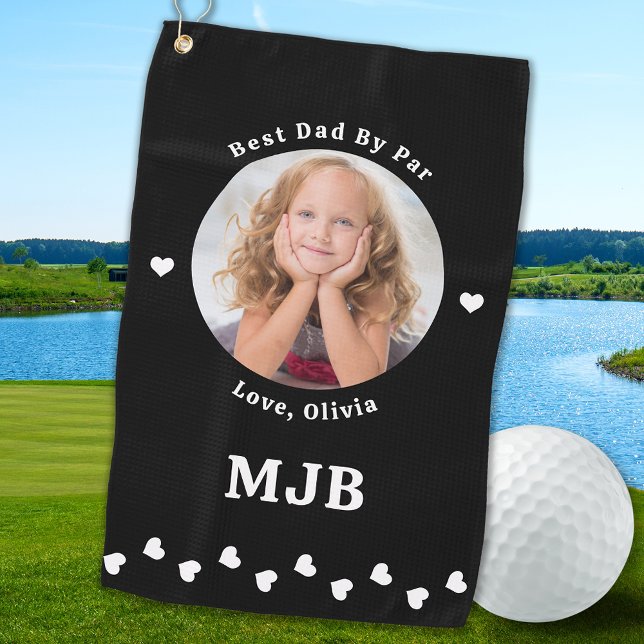 Custom Photo Best Dad By Par Modern Black  Golf Towel (Creator Uploaded)