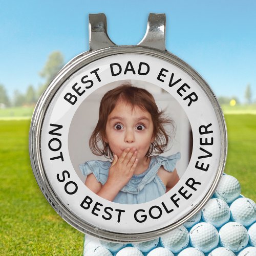 Custom Photo Best Dad Ever Funny Black White Golf Hat Clip