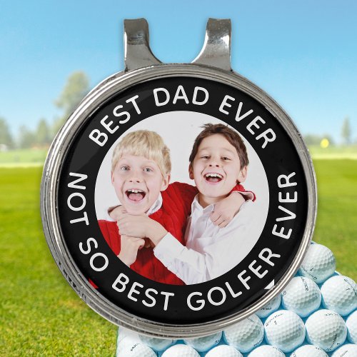 Custom Photo Best Dad Ever Funny Black White Golf Hat Clip