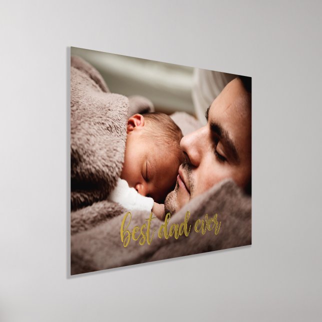 Custom Photo Best Dad Ever Gold Script Foil Prints (Laydown)