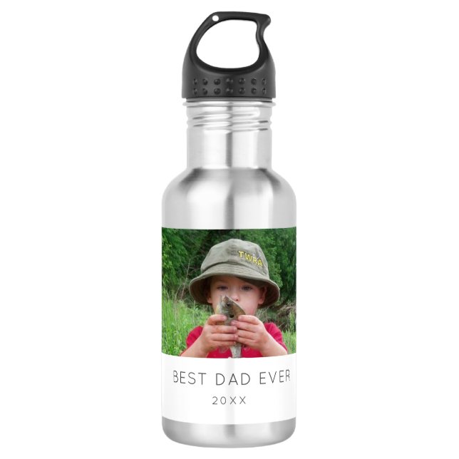 Custom Photo Best Dad Ever Modern Stainless Steel Water Bottle (Front)