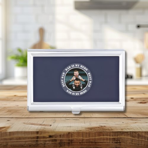 Custom Photo Best Dad Is My Hero Business Card Case